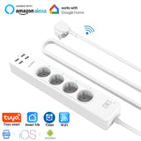 Wifi Smart Power Strip 4 EU Outlets Plug with 4 USBCharging Port Timing App Voice Control Work with Alexa Google Home Assistant-AIVI-X